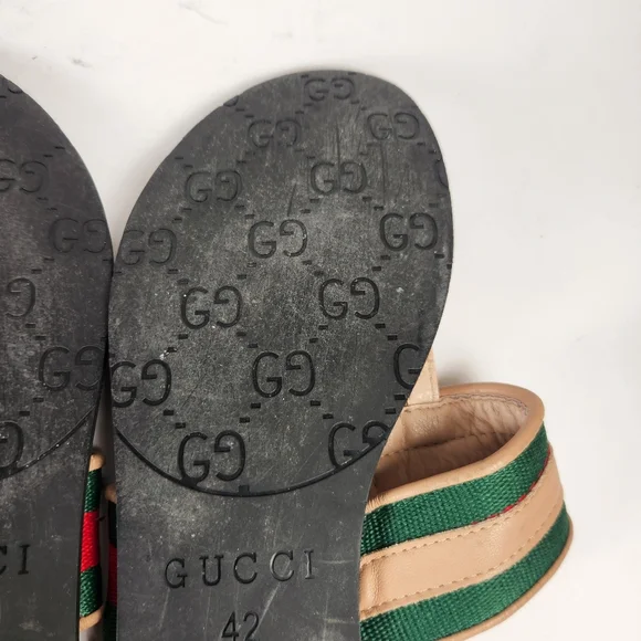 GUCCI Women's Sandal 11.5 EU 42 Red Green Thong Leather Luxury - Picture 10 of 11